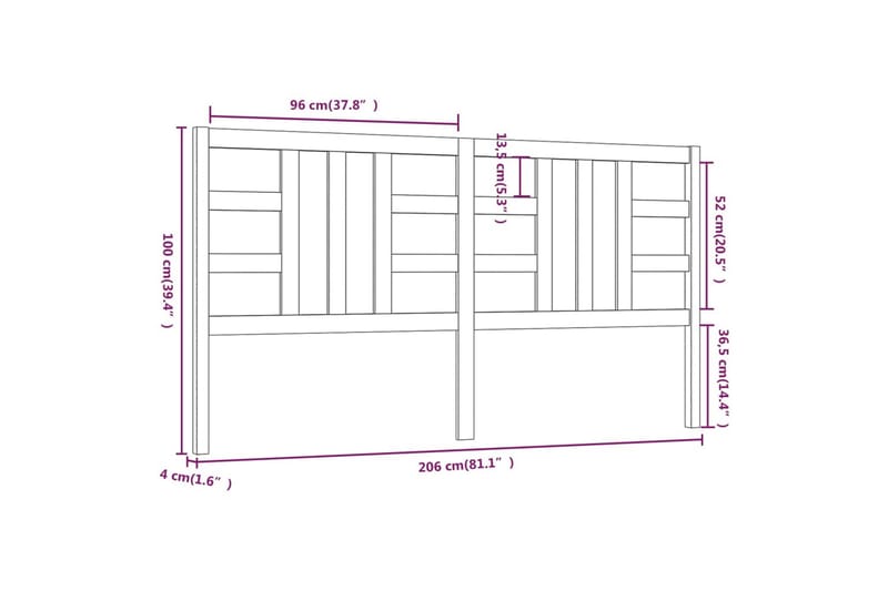 Sengegavl svart 206x4x100 cm heltre furu - Svart - Møbler - Senger - Sengetilbehør & sengegavl - Sengegavl