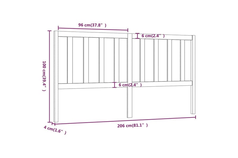 Sengegavl svart 206x4x100 cm heltre furu - Svart - Møbler - Senger - Sengetilbehør & sengegavl - Sengegavl