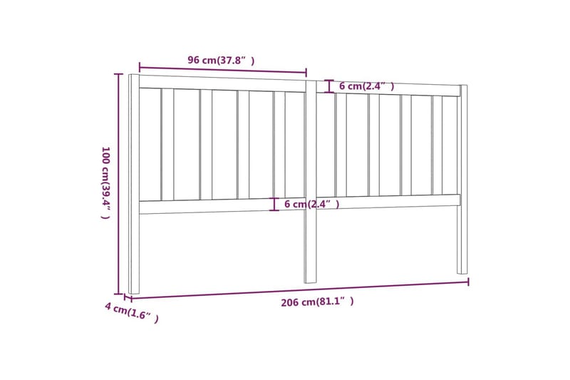 Sengegavl svart 206x4x100 cm heltre furu - Svart - Sengegavl