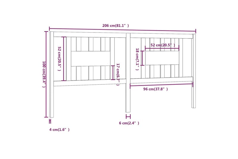 Sengegavl svart 206x4x100 cm heltre furu - Svart - Sengegavl