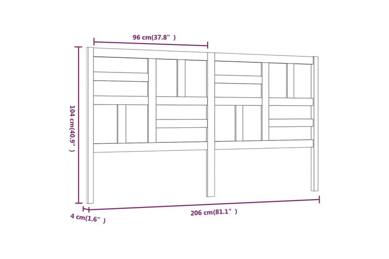 Sengegavl svart 206x4x104 cm heltre furu - Svart - Sengegavl