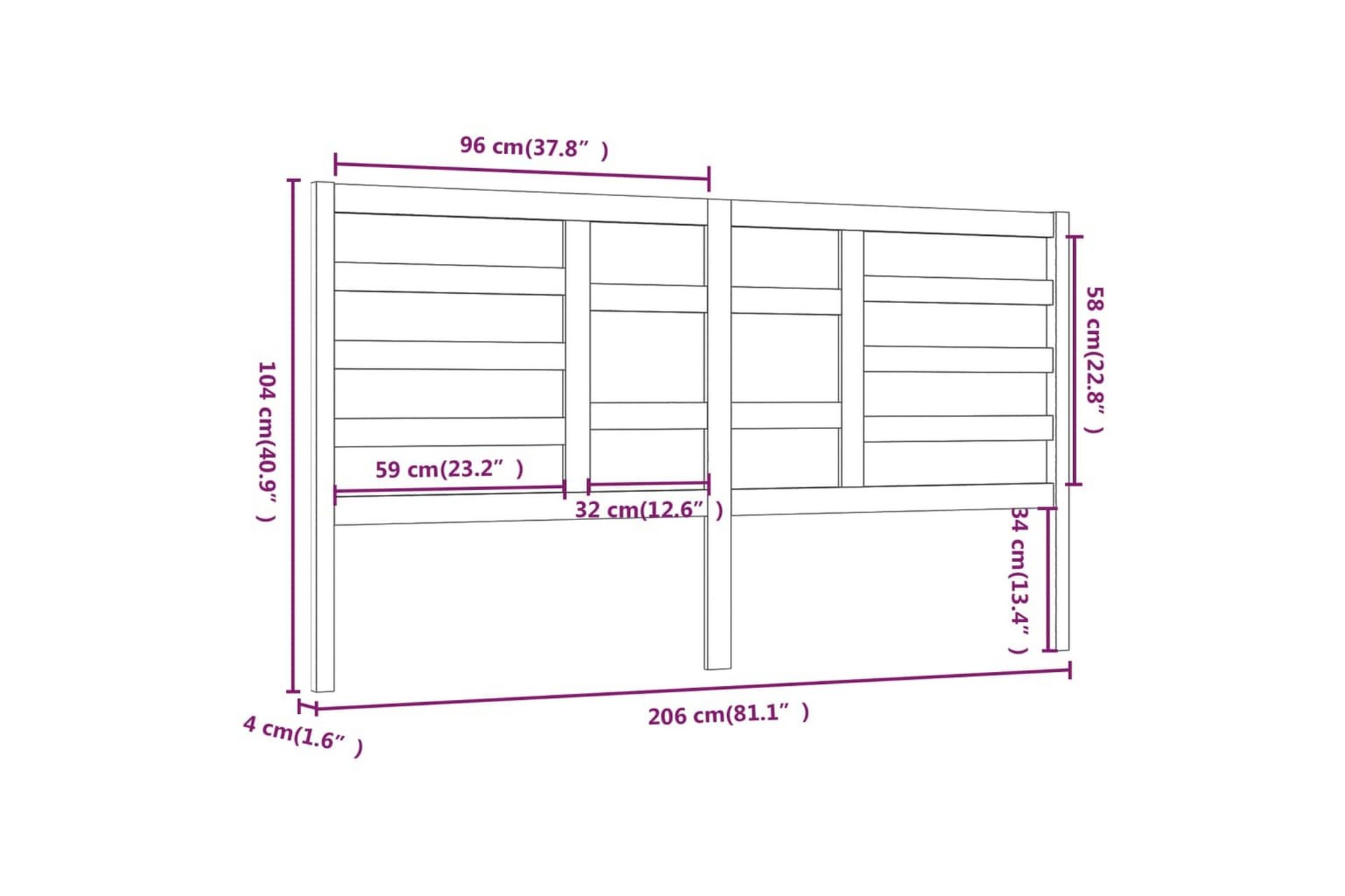 Sengegavl svart 206x4x104 cm heltre furu - Svart - Møbler - Senger - Sengetilbehør & sengegavl - Sengegavl