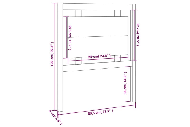 Sengegavl svart 80,5x4x100 cm heltre furu - Svart - Møbler - Senger - Sengetilbehør & sengegavl - Sengegavl