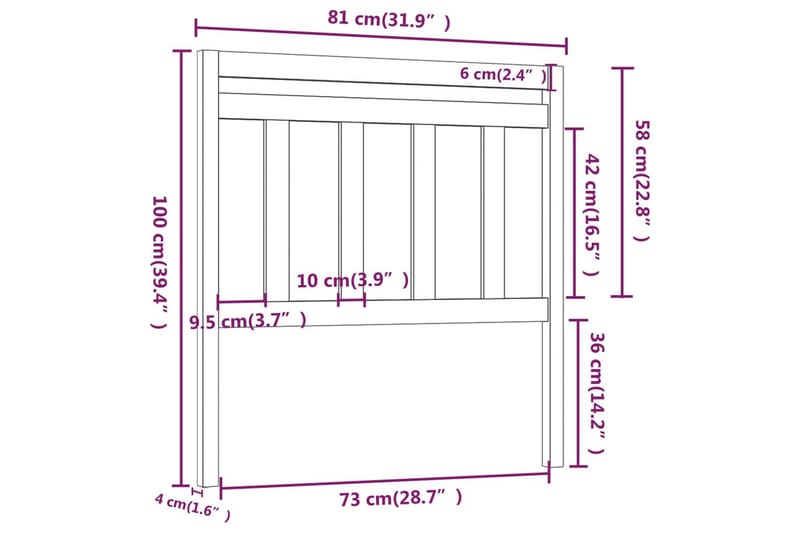 Sengegavl svart 81x4x100 cm heltre furu - Svart - Sengegavl