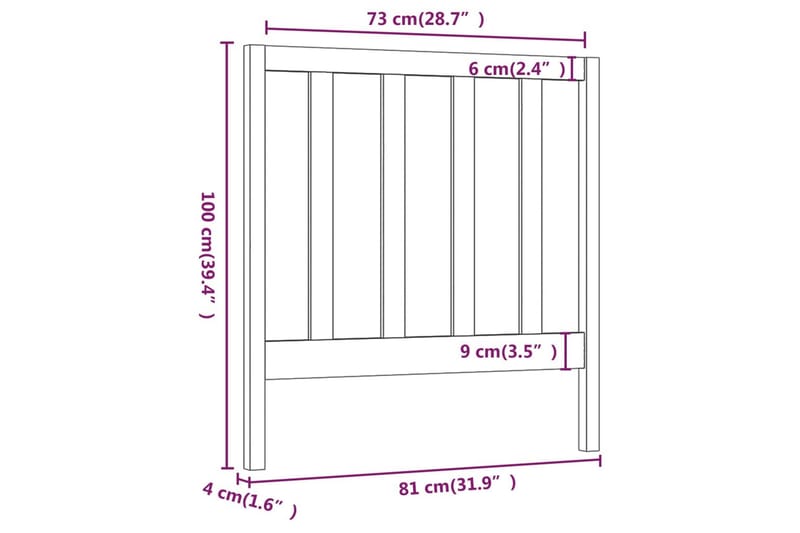 Sengegavl svart 81x4x100 cm heltre furu - Svart - Sengegavl