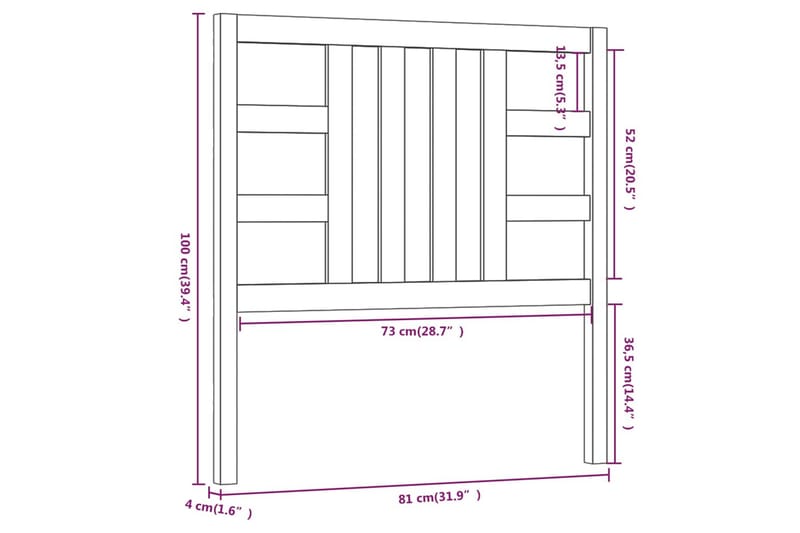 Sengegavl svart 81x4x100 cm heltre furu - Svart - Sengegavl