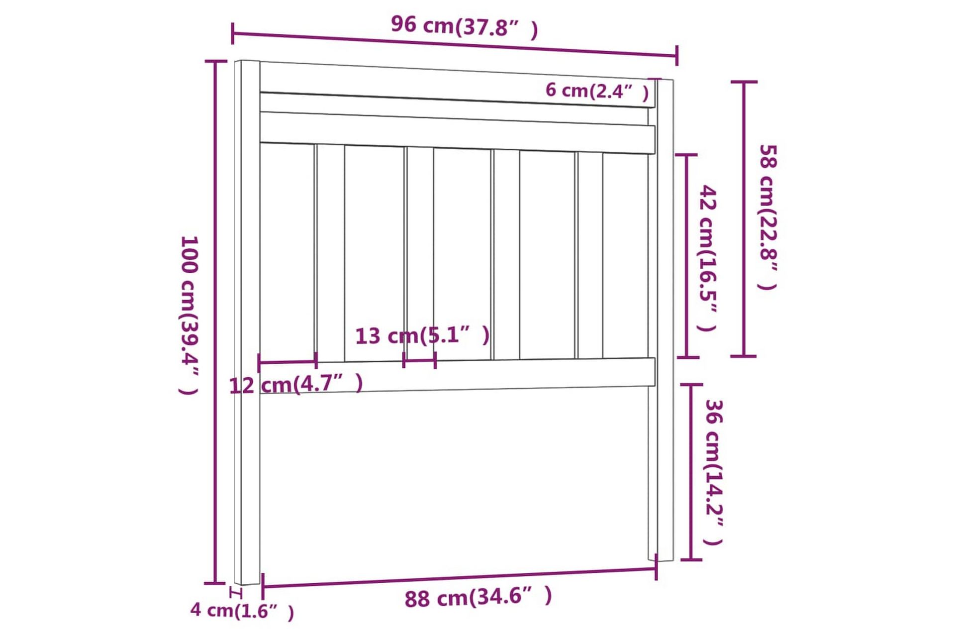 Sengegavl svart 96x4x100 cm heltre furu - Svart - Møbler - Senger - Sengetilbehør & sengegavl - Sengegavl