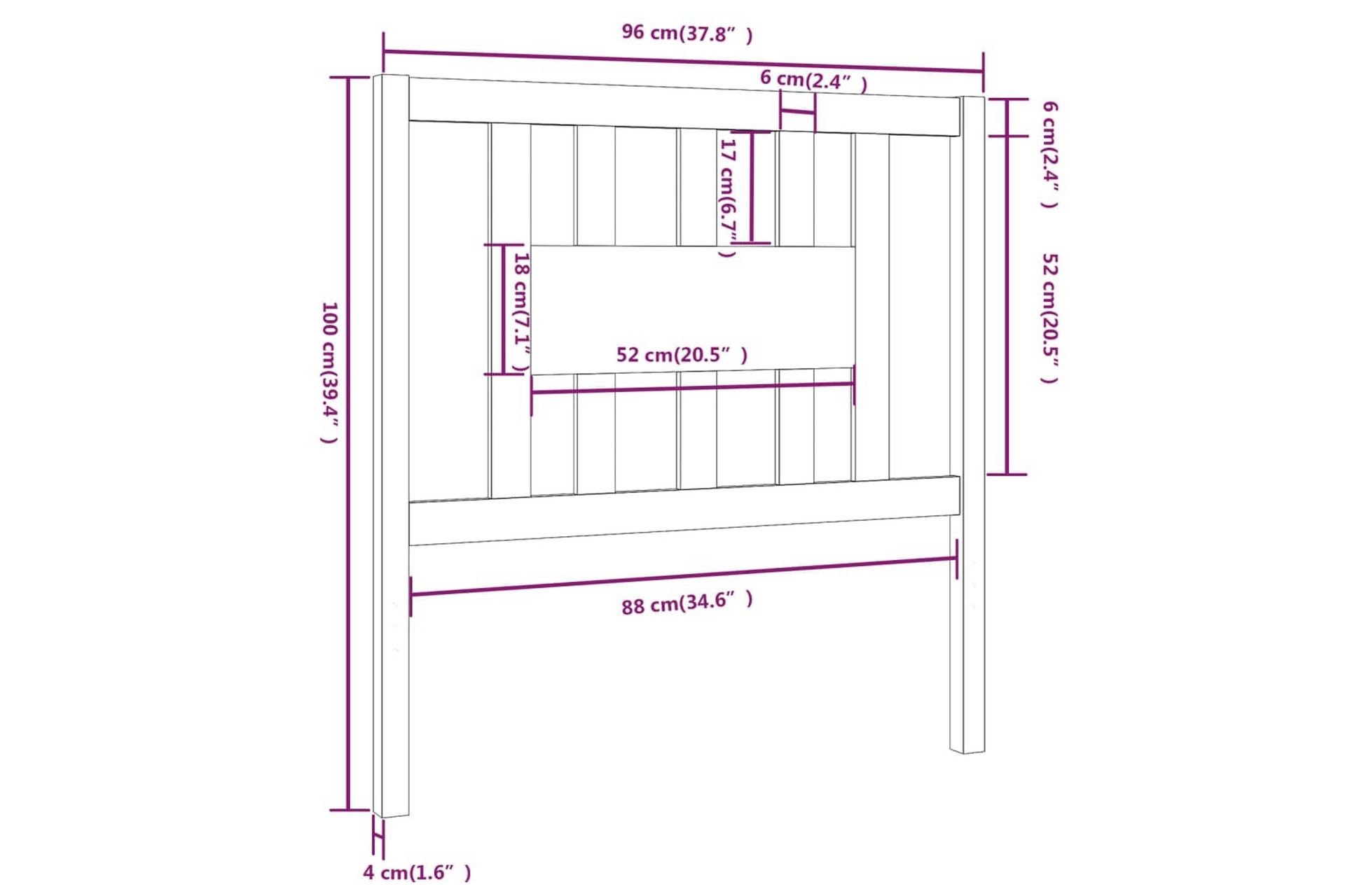 Sengegavl svart 96x4x100 cm heltre furu - Svart - Møbler - Senger - Sengetilbehør & sengegavl - Sengegavl