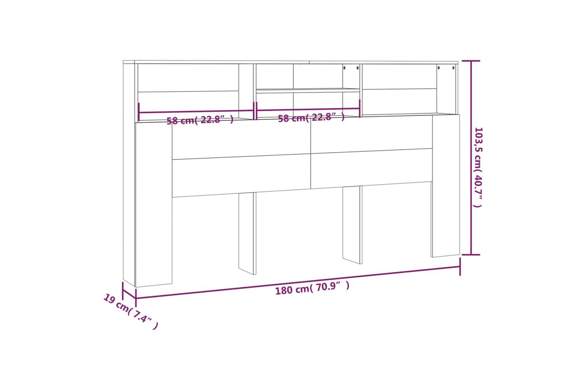 Sengegavlskap hvit 180x19x103,5 cm - Hvit - Møbler - Senger - Sengetilbehør & sengegavl - Sengegavl