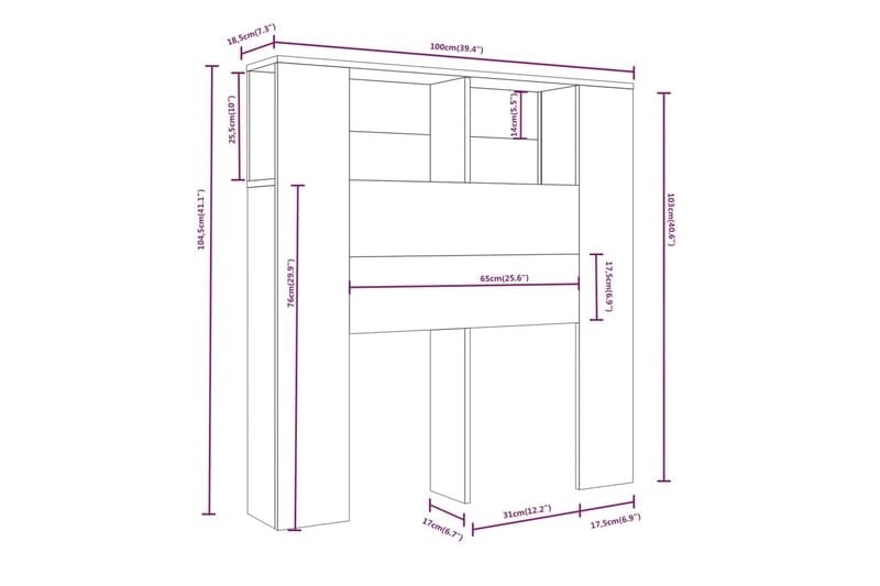 Sengegavlskap svart 100x18,5x104,5 cm - Svart - Sengegavl