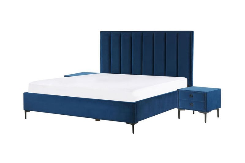 Sovrumsset Dobbeltseng 160x200 cm marineblå SEZANNE - Blå - Komplett sengepakke - Rammeseng