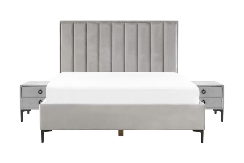 Sovrumsset Dobbeltseng 180x200 cm grå SEZANNE - Grå - Rammeseng - Komplett sengepakke