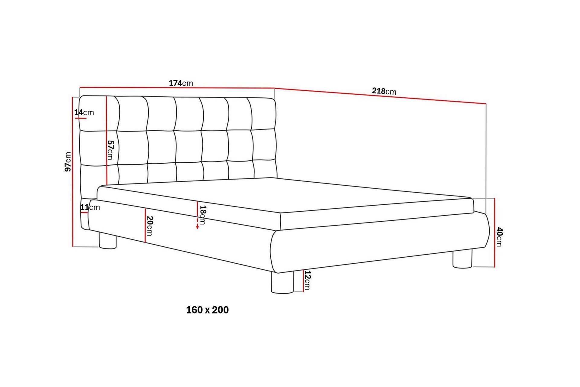 Teddy Komplett Sengpakke Sengeramme med Madrass 160x200 cm - Svart - Møbler - Senger - Komplett sengepakke