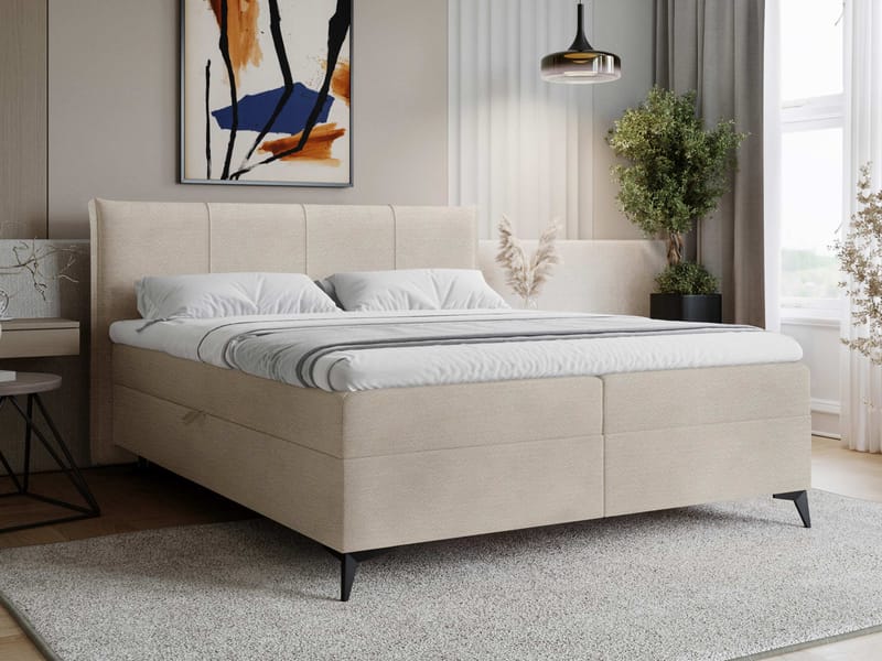 Thoros Komplett Sengepakke 140x200 cm Kontinentalseng med Oppbevaring - Beige - Møbler - Senger - Komplett sengepakke