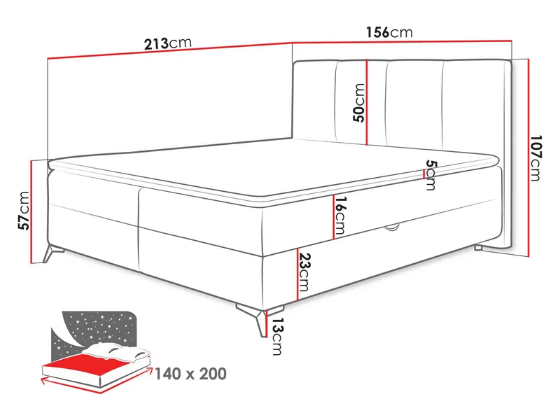 Thoros Komplett Sengepakke 140x200 cm Kontinentalseng med Oppbevaring - Mørk grå - Møbler - Senger - Komplett sengepakke