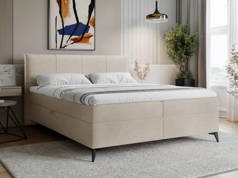 Thoros Komplett Sengepakke 160x200 cm Kontinentalseng med Oppbevaring - Beige - Møbler - Senger - Komplett sengepakke