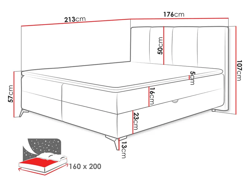 Thoros Komplett Sengepakke 160x200 cm Kontinentalseng med Oppbevaring - Beige - Møbler - Senger - Komplett sengepakke