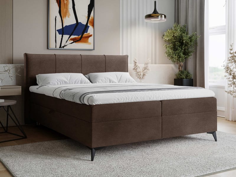 Thoros Komplett Sengepakke 160x200 cm Kontinentalseng med Oppbevaring - Brun - Møbler - Senger - Komplett sengepakke