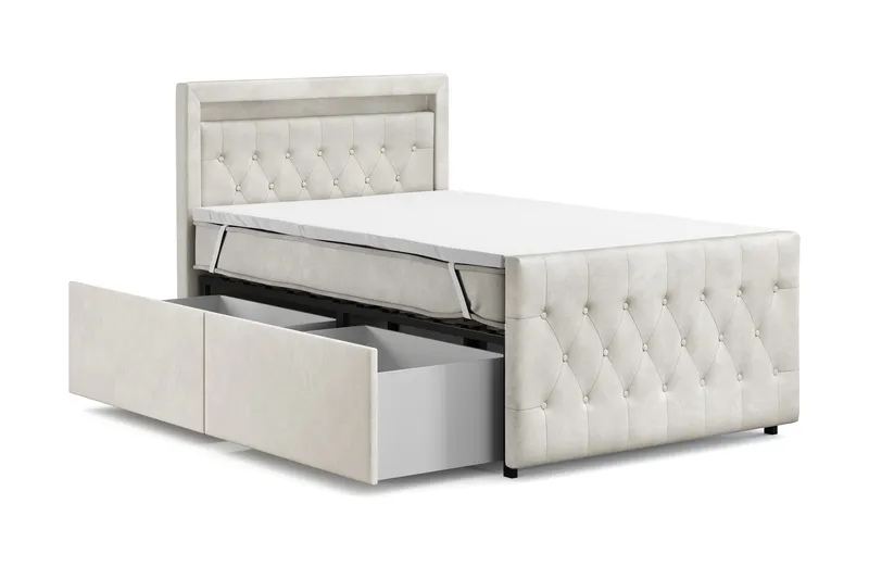 Tilly Komplett Sengpakke med Oppbevaring LED-belysning 120x200 cm - Beige - Møbler - Senger - Komplett sengepakke