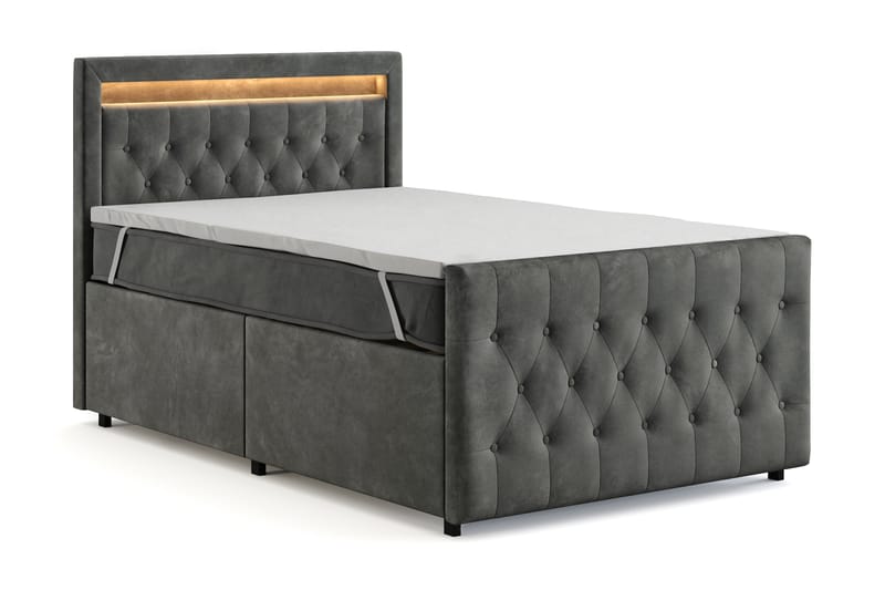 Tilly Komplett Sengpakke med Oppbevaring LED-belysning 120x200 cm - Grå - Møbler - Senger - Komplett sengepakke