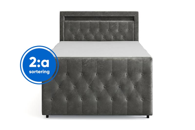 Tilly Komplett Sengpakke med Oppbevaring LED-belysning 120x200 cm, Grå