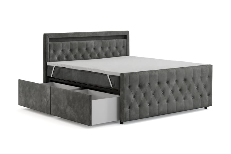 Tilly Komplett Sengpakke med Oppbevaring LED-belysning 180x200 cm - Grå - Møbler - Senger - Komplett sengepakke