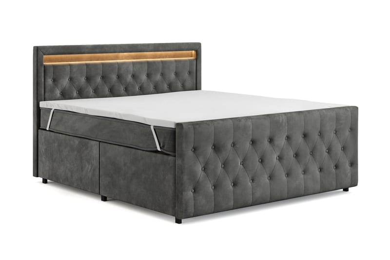 Tilly Komplett Sengpakke med Oppbevaring LED-belysning 180x200 cm - Grå - Møbler - Senger - Komplett sengepakke