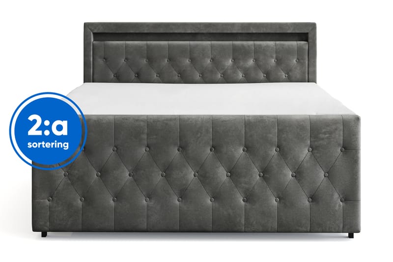 Tilly Komplett Sengpakke med Oppbevaring LED-belysning 180x200 cm, Grå