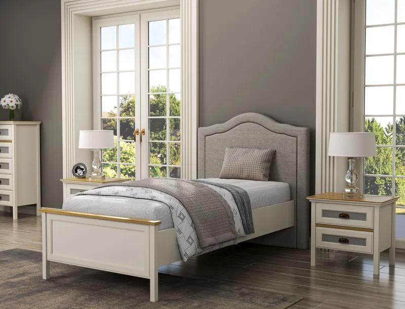 Tolina Sengeramme 100x200 cm - Krem, eik, grå - Møbler - Senger - Sengeramme & sengestamme