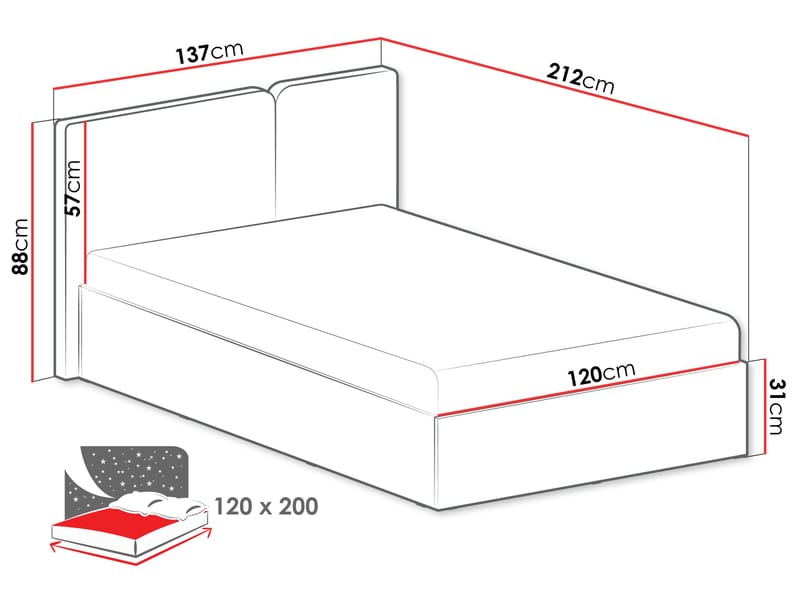 Travic Sengeramme 120x200 cm i Stoff og Mørkt Tre med Sengegavl - Greige - Møbler - Senger - Sengeramme & sengestamme