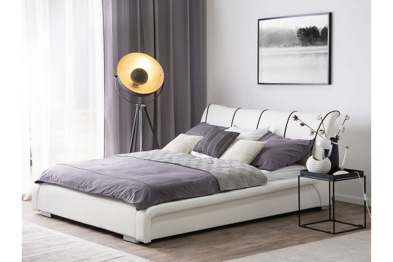 Varnadoe Kontinentalseng med LED 180x200 Lær - Hvit - Sengeramme & sengestamme