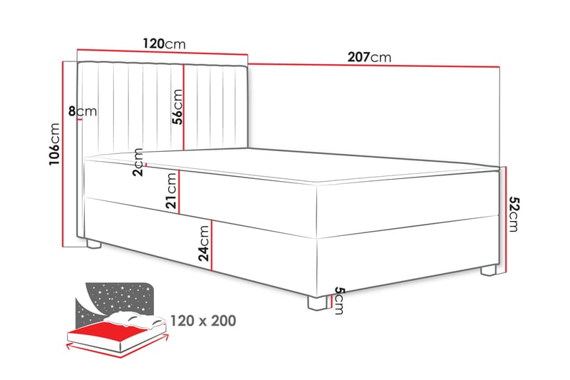 Veyran Sengepakke Kontinentalseng med Oppbevaring 120x200 cm - Beige - Møbler - Senger - Komplett sengepakke
