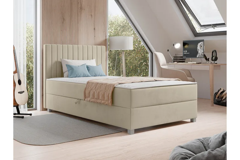 Veyran Sengepakke Kontinentalseng med Oppbevaring 120x200 cm - Beige - Møbler - Senger - Komplett sengepakke