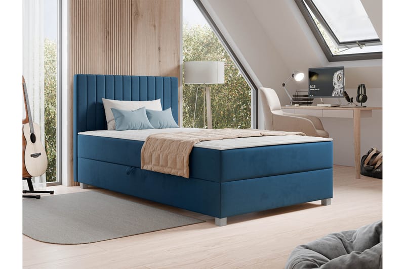 Veyran Sengepakke Kontinentalseng med Oppbevaring 120x200 cm - Blå - Møbler - Senger - Komplett sengepakke