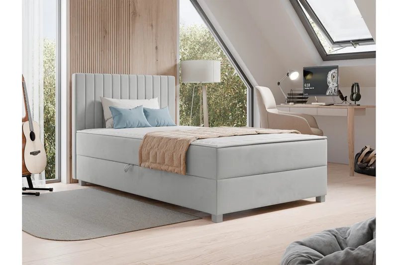 Veyran Sengepakke Kontinentalseng med Oppbevaring 120x200 cm - Grå - Møbler - Senger - Komplett sengepakke