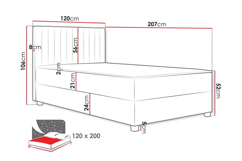 Veyran Sengepakke Kontinentalseng med Oppbevaring 120x200 cm - Grå - Møbler - Senger - Komplett sengepakke