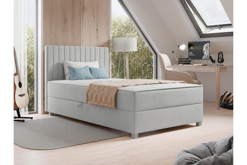 Veyran Sengepakke Kontinentalseng med Oppbevaring 120x200 cm - Grå - Møbler - Senger - Komplett sengepakke