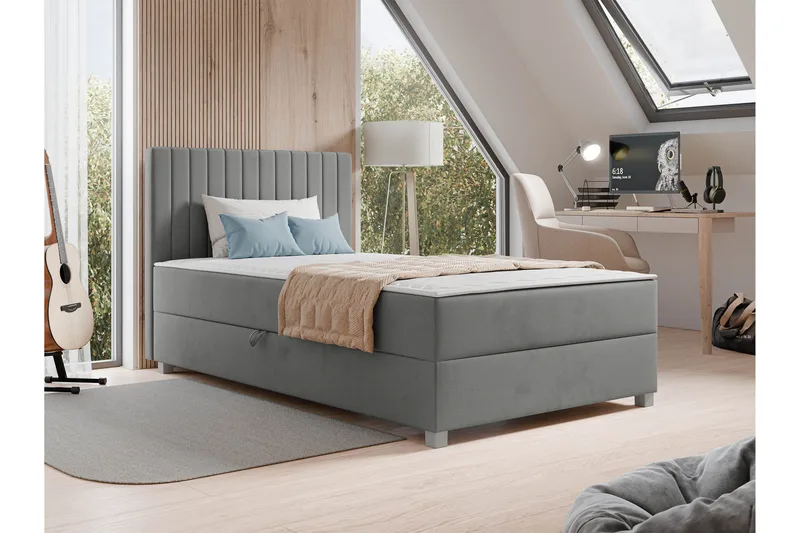 Veyran Sengepakke Kontinentalseng med Oppbevaring 120x200 cm - Grå - Møbler - Senger - Komplett sengepakke