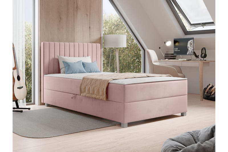 Veyran Sengepakke Kontinentalseng med Oppbevaring 120x200 cm - Rosa - Møbler - Senger - Komplett sengepakke