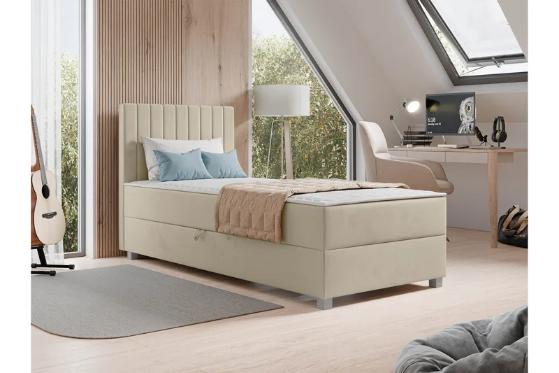 Veyran Sengepakke Kontinentalseng med Oppbevaring 90x200 cm - Beige - Møbler - Senger - Komplett sengepakke