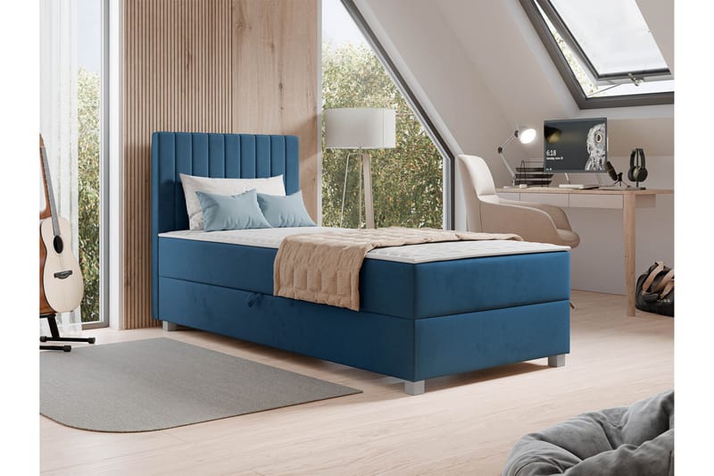 Veyran Sengepakke Kontinentalseng med Oppbevaring 90x200 cm - Blå - Møbler - Senger - Komplett sengepakke