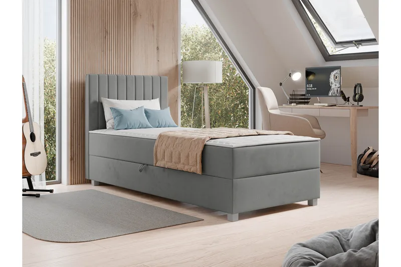 Veyran Sengepakke Kontinentalseng med Oppbevaring 90x200 cm - Grå - Møbler - Senger - Komplett sengepakke