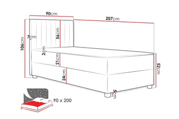 Veyran Sengepakke Kontinentalseng med Oppbevaring 90x200 cm - Grå - Møbler - Senger - Komplett sengepakke
