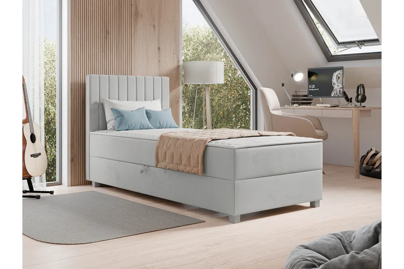 Veyran Sengepakke Kontinentalseng med Oppbevaring 90x200 cm - Grå - Møbler - Senger - Komplett sengepakke