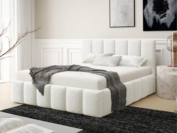 Vinvik Sengeramme med Oppbevaring 140x200 cm i Bouclé med Trestativ - Hvit - Møbler - Senger - Sengeramme & sengestamme