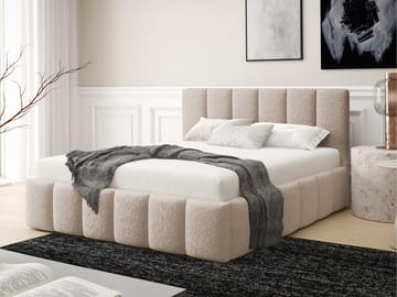 Vinvik Sengeramme med Oppbevaring 160x200 cm i Bouclé med Trestativ - Lys Beige - Møbler - Senger - Sengeramme & sengestamme