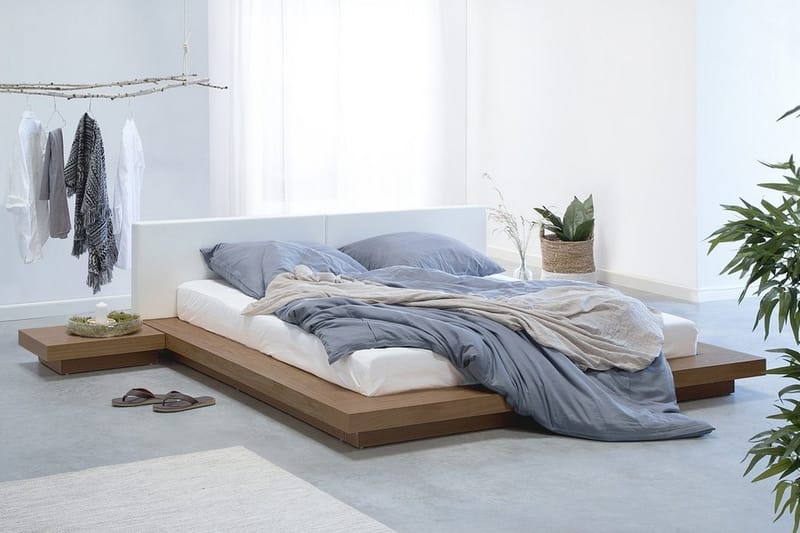 Zen Sengepakke – Dobbeltseng 160x200 cm i Tre med Sengegavl + Overmadrass - Hvit - Møbler - Senger - Sengeramme & sengestamme