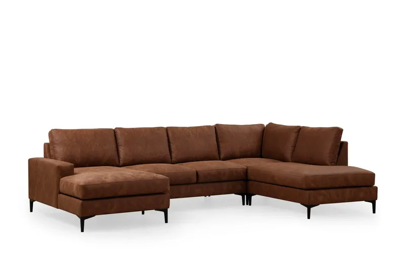 Svanabyn Sofa m. Divan og Sjeselong 4-seter, Brun