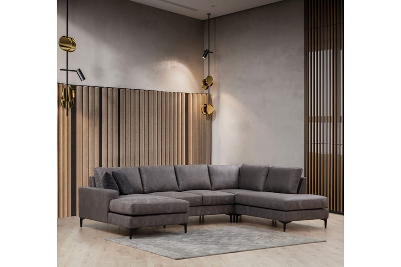Svanabyn Sofa m. Divan og Sjeselong 4-seter - Antrasitt - Møbler - Sofaer - U-sofa