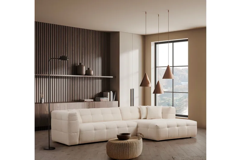 Octavian Sofa med Sjeselong 5-seter - Beige - Møbler - Sofaer - Sofa med sjeselong